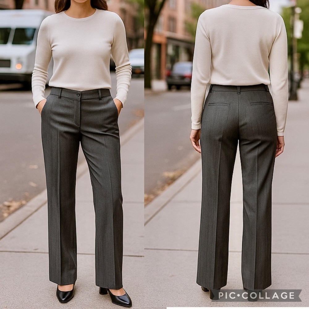 Vintage Inspired Gray Pinstripe Tailored‎ Trousers Straight Leg Pants 6/8